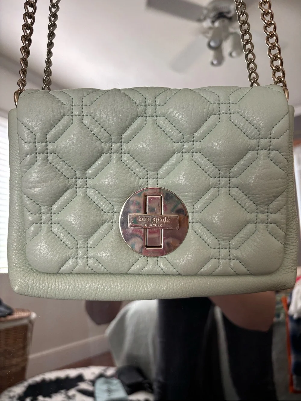 Kate Spade Quilted Light Green Crossbody Shoulder Bag